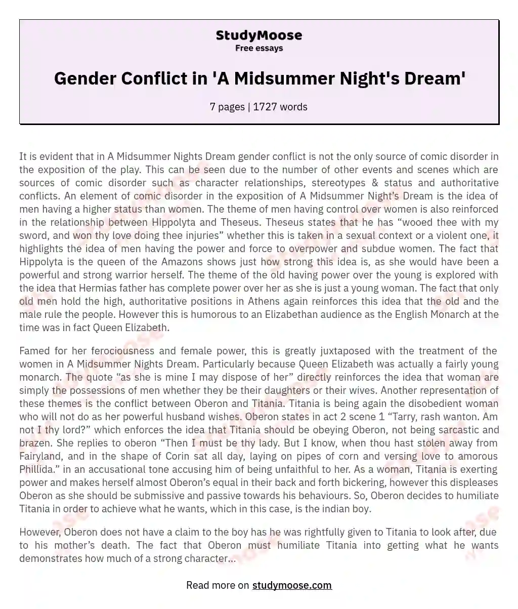 Gender Conflict in 'A Midsummer Night's Dream'