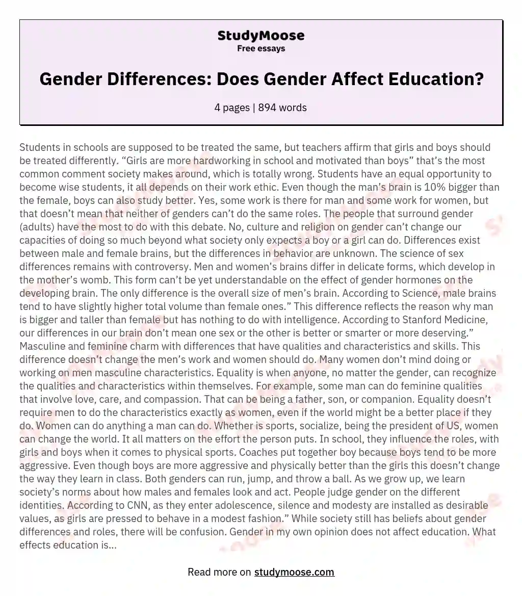 Gender Differences: Does Gender Affect Education? essay