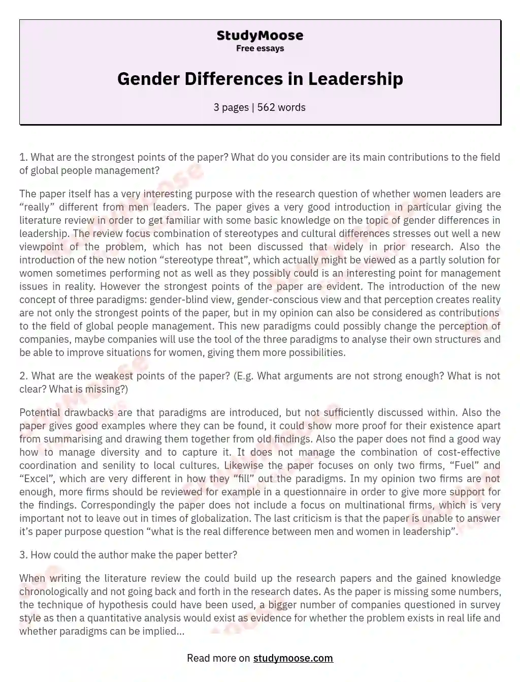 Gender Differences in Leadership essay