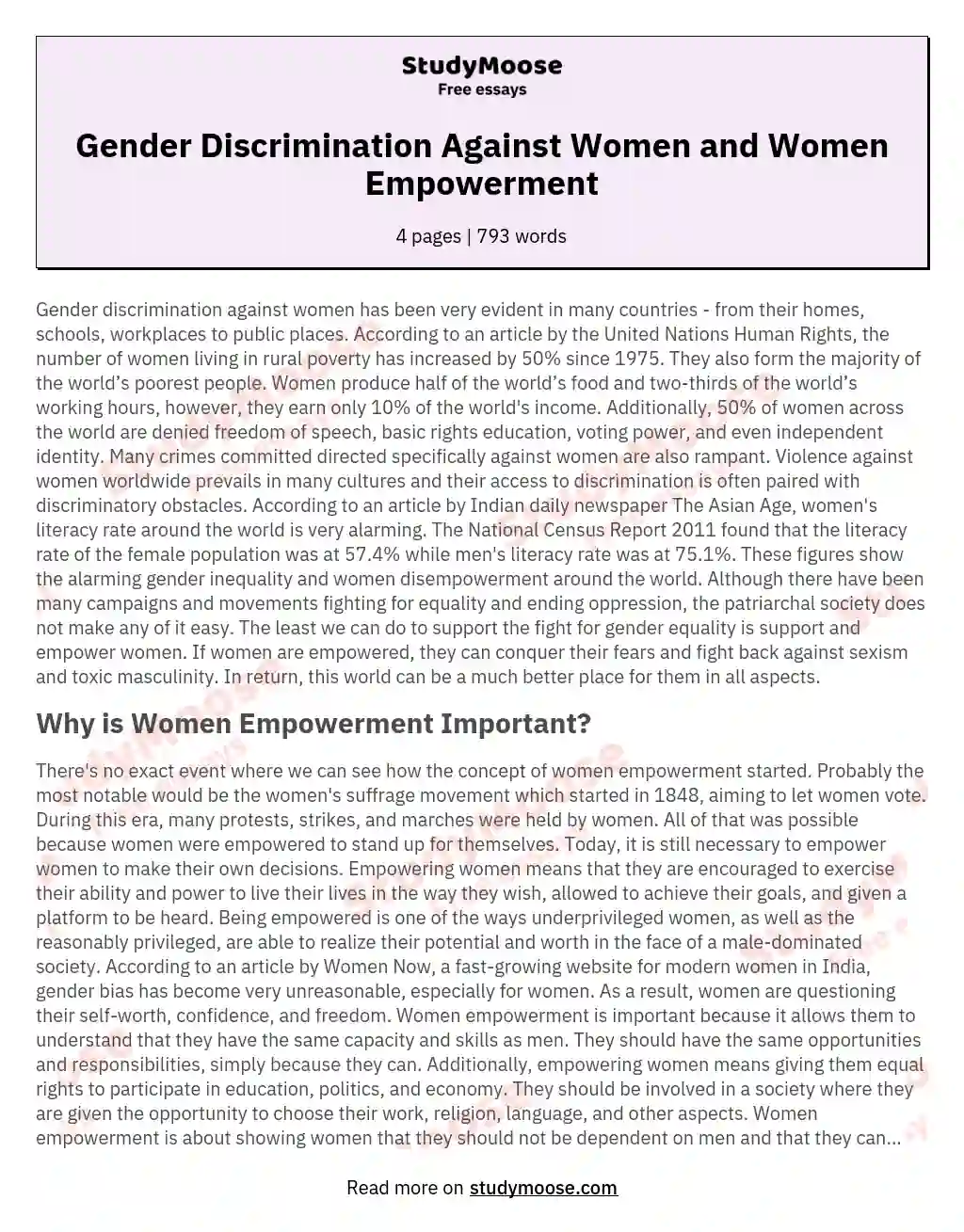 Gender Discrimination Against Women and Women Empowerment
