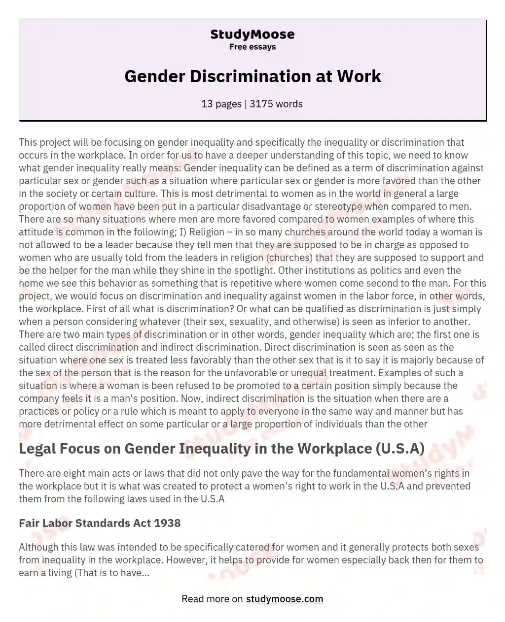 Gender Discrimination at Work