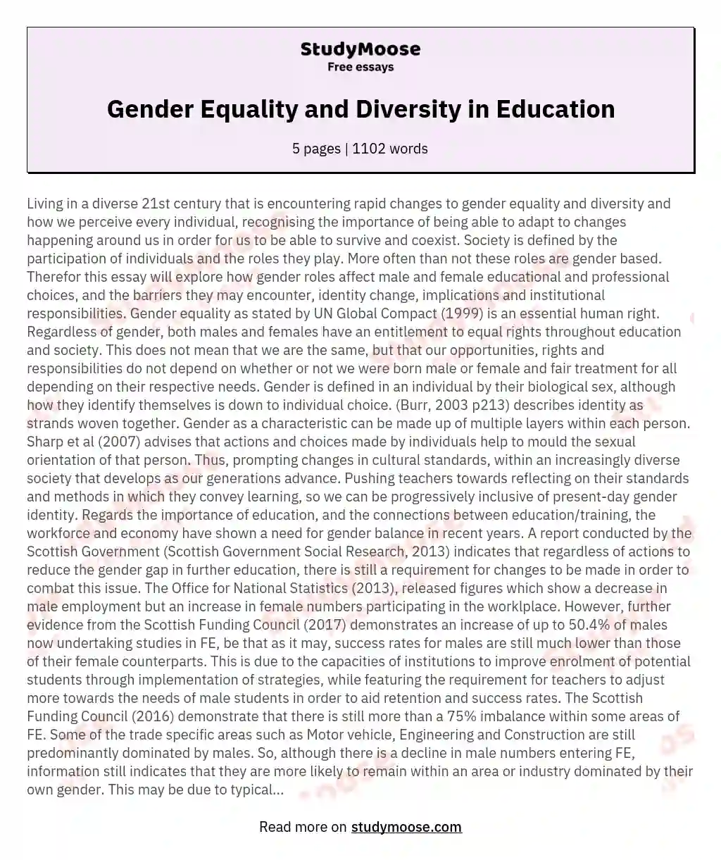 Gender Equality and Diversity in Education