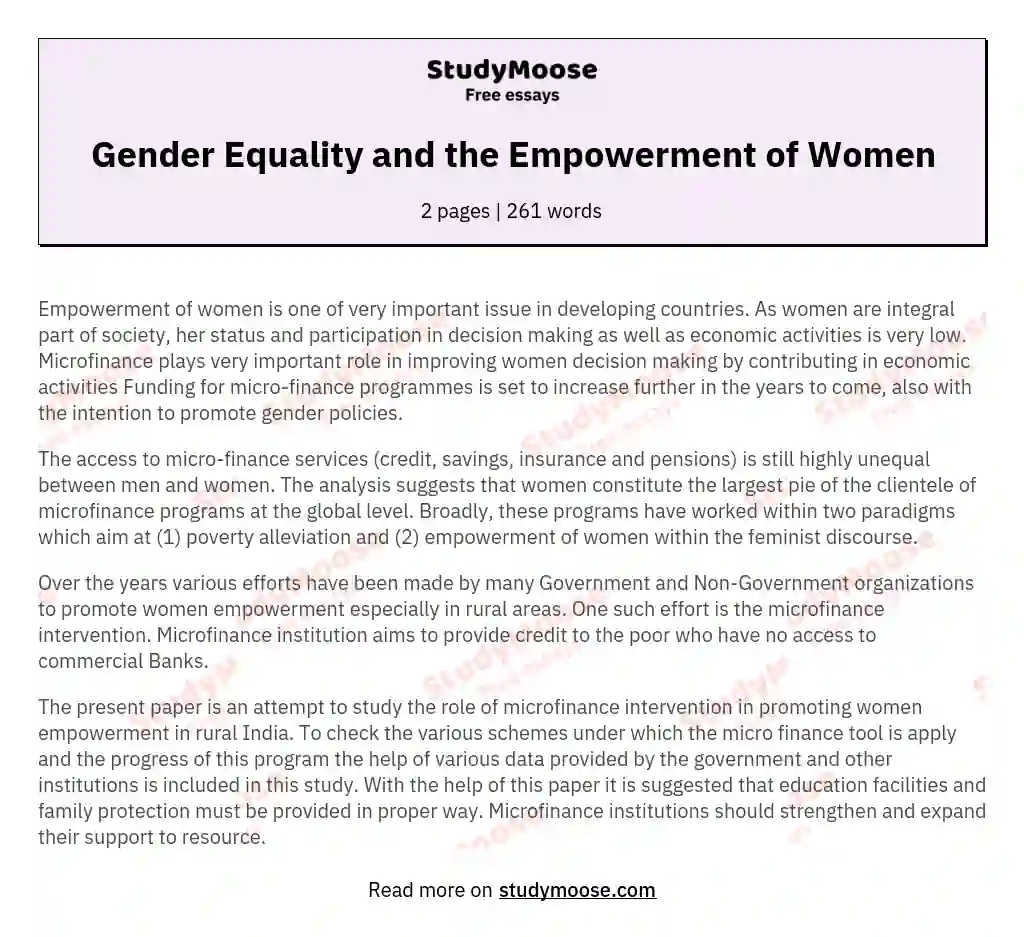 Gender Equality and the Empowerment of Women
