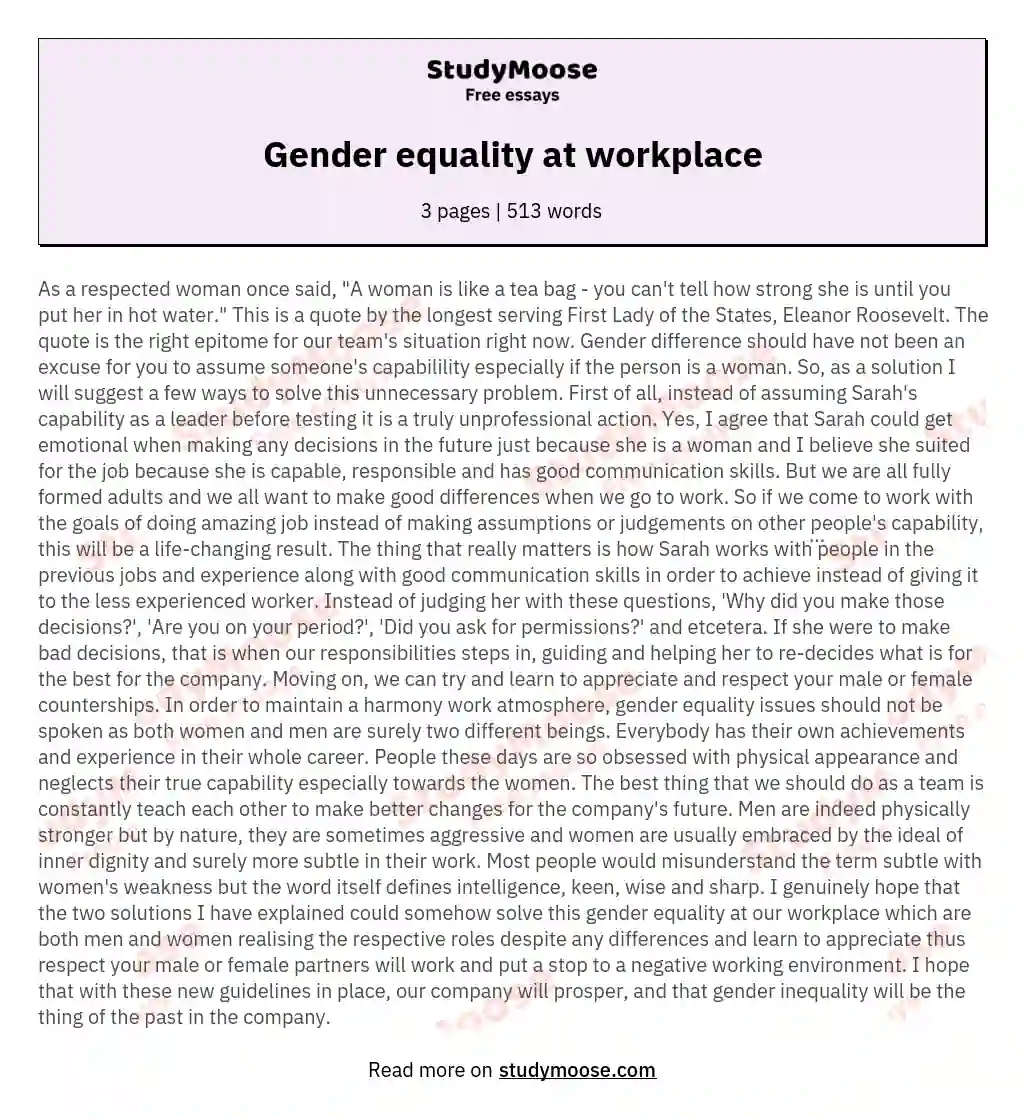 essay on gender equality in 100 words