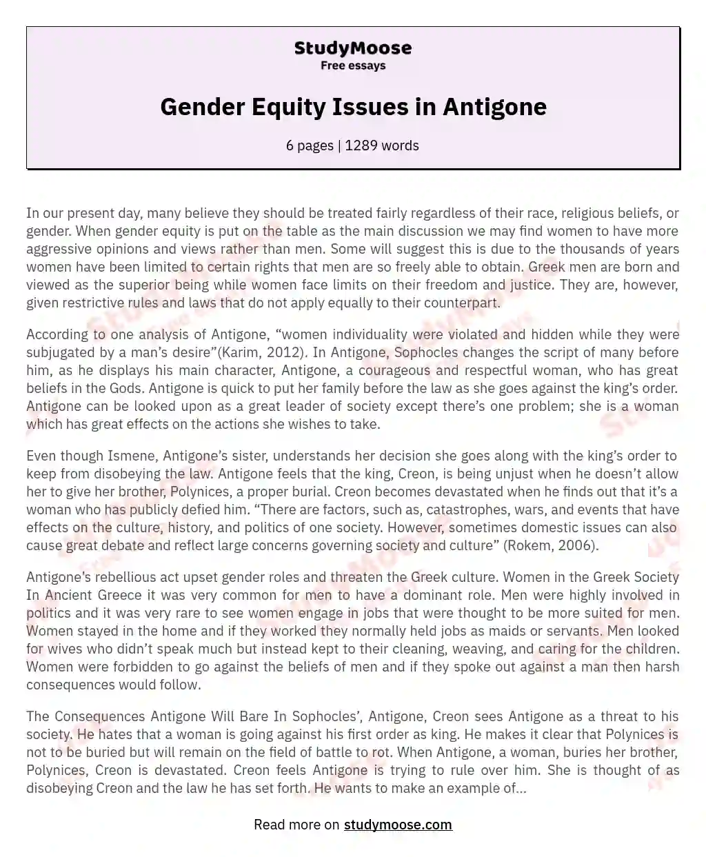 Gender Equity Issues in Antigone