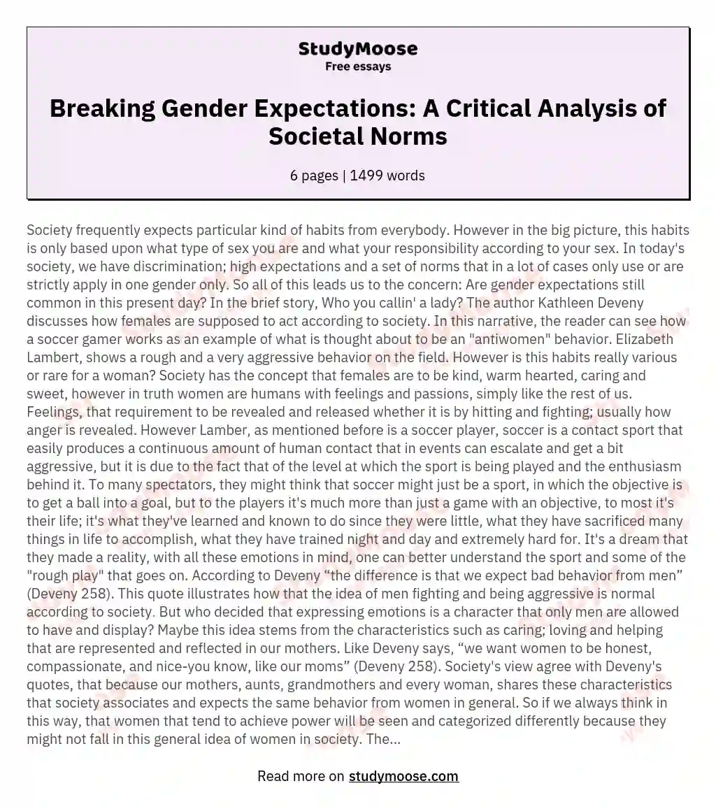Breaking Gender Expectations: A Critical Analysis of Societal Norms essay