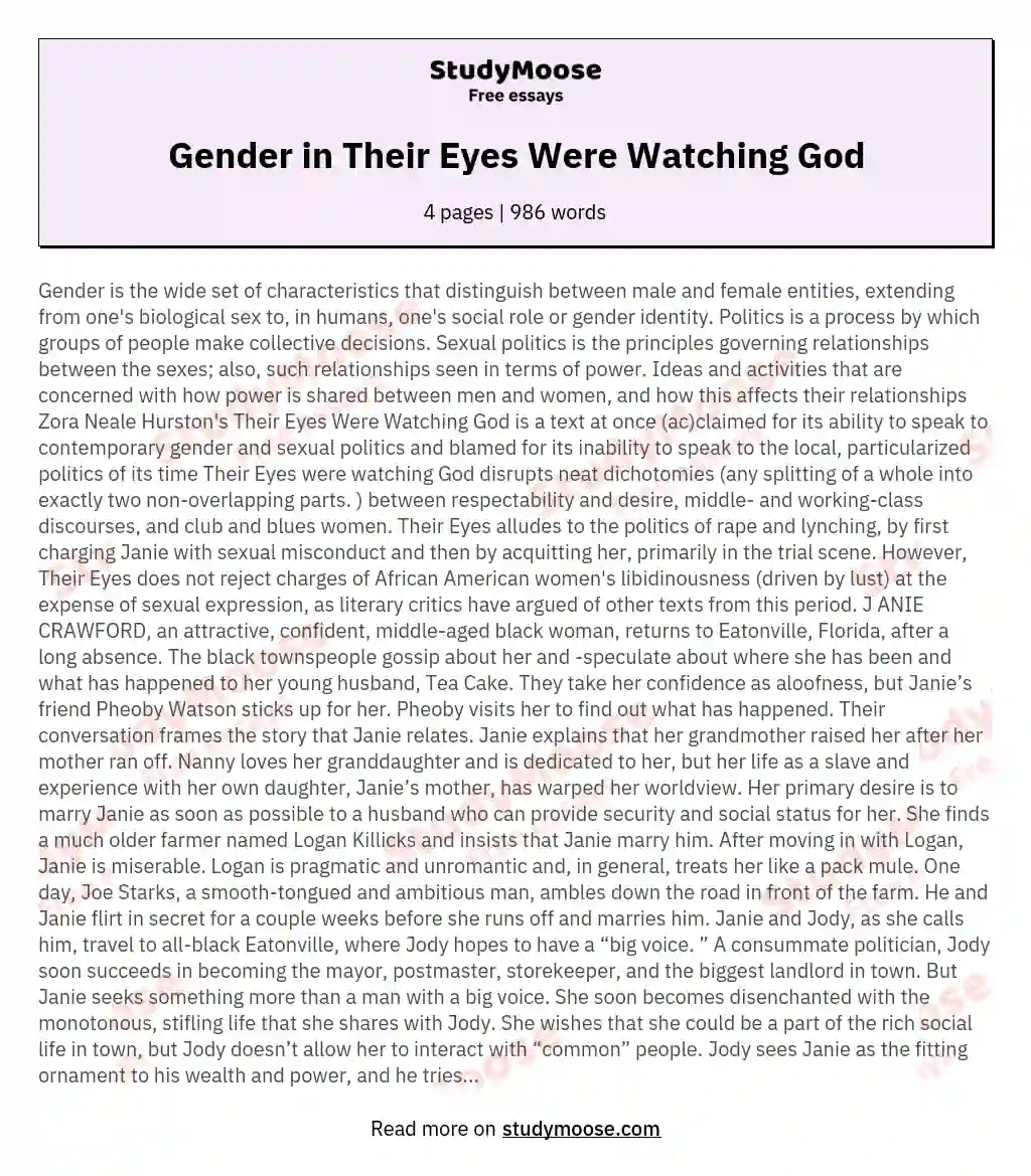 Gender in Their Eyes Were Watching God