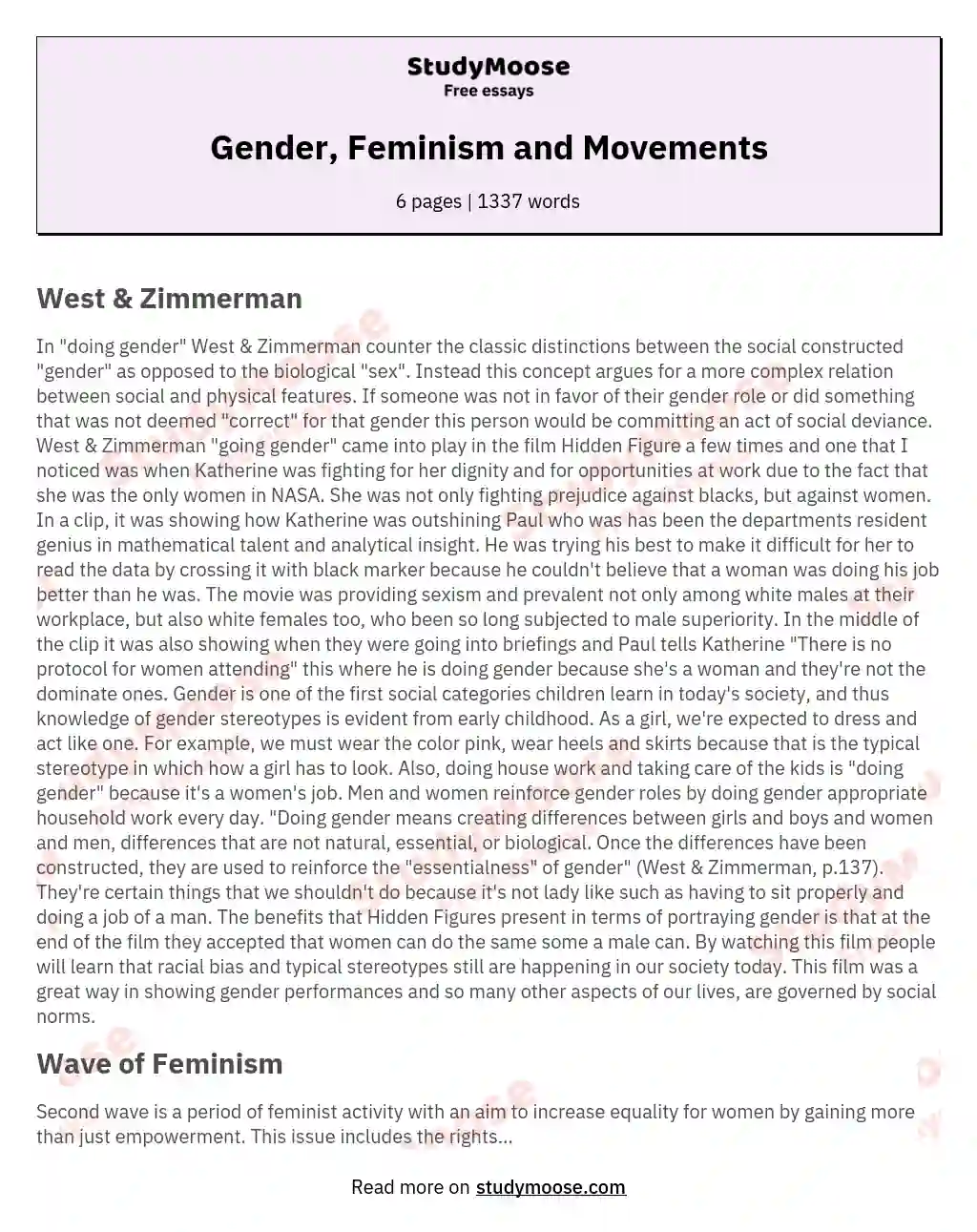 Gender, Feminism and Movements essay