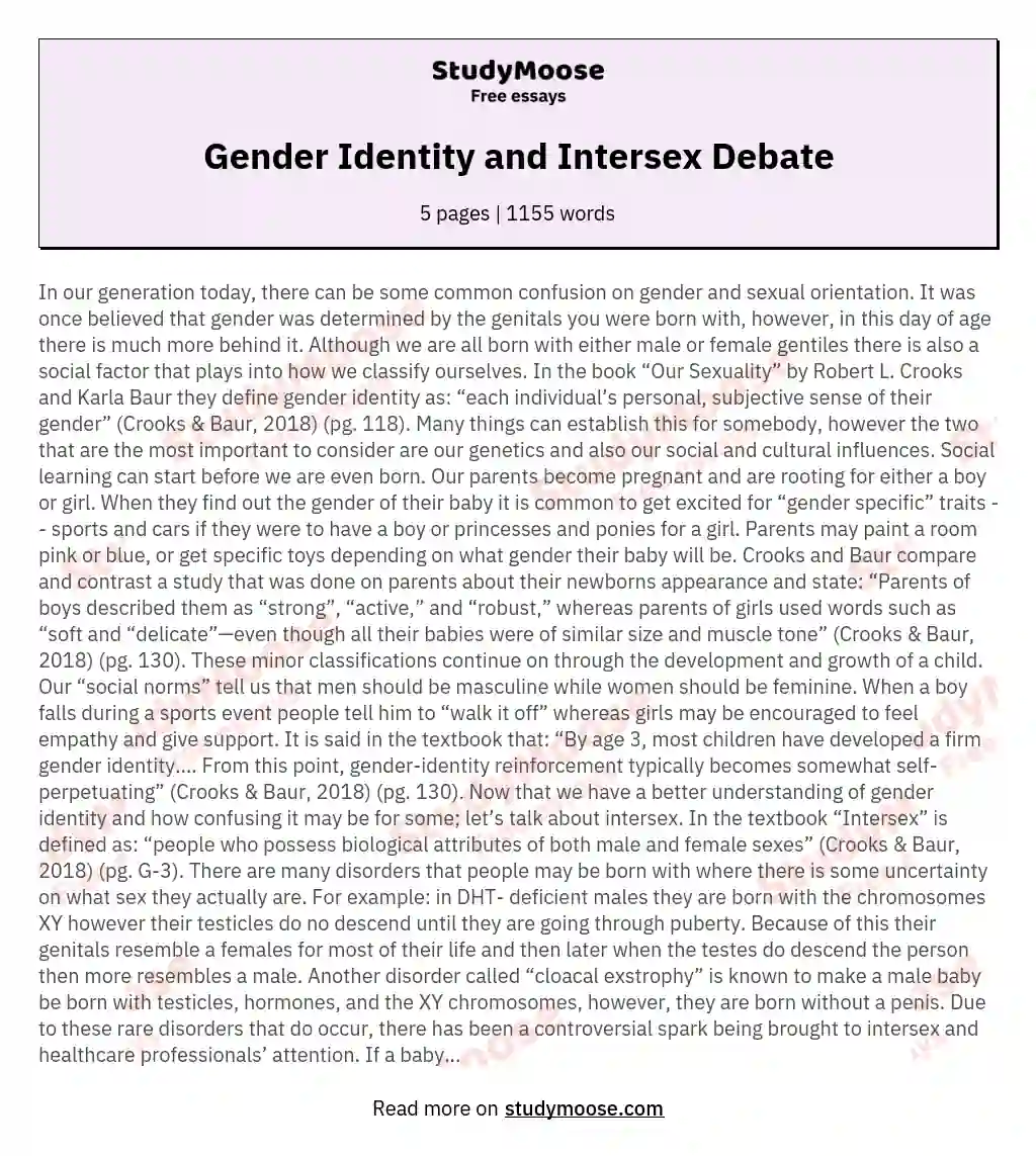 Gender Identity and Intersex Debate