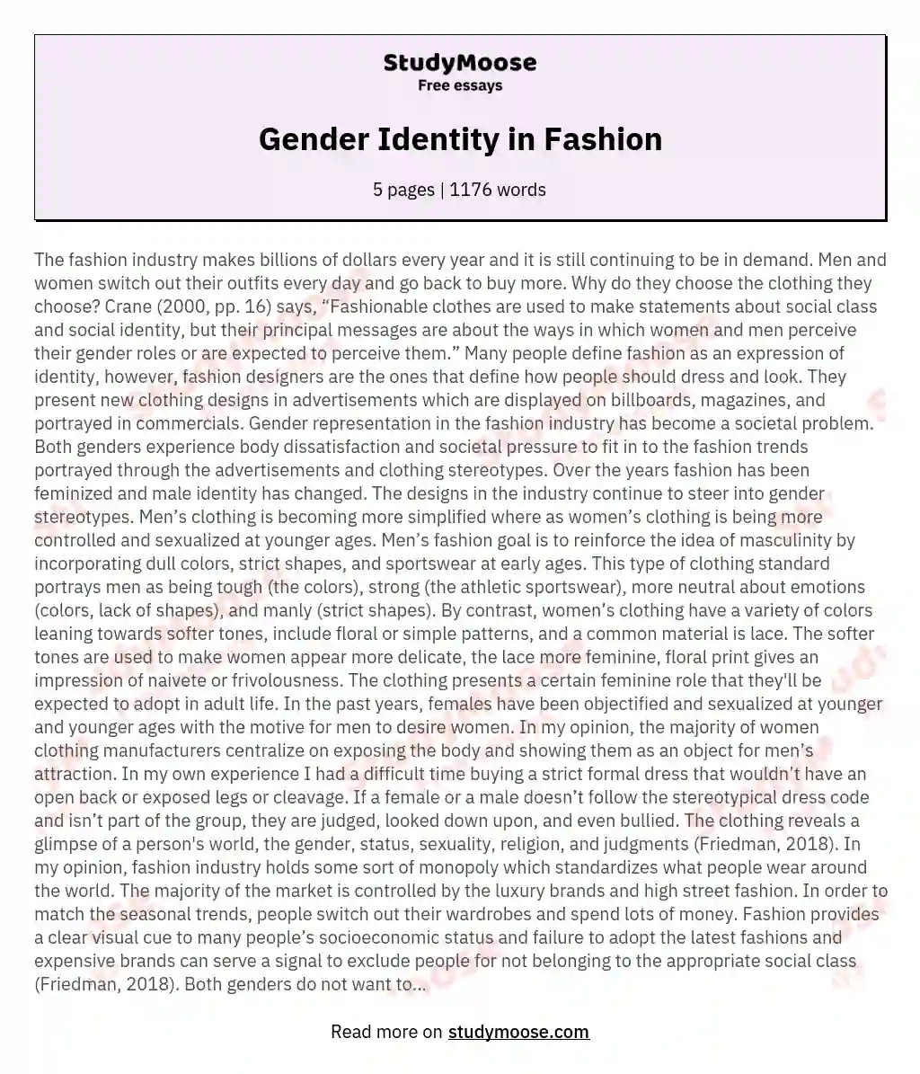 Gender Identity in Fashion essay