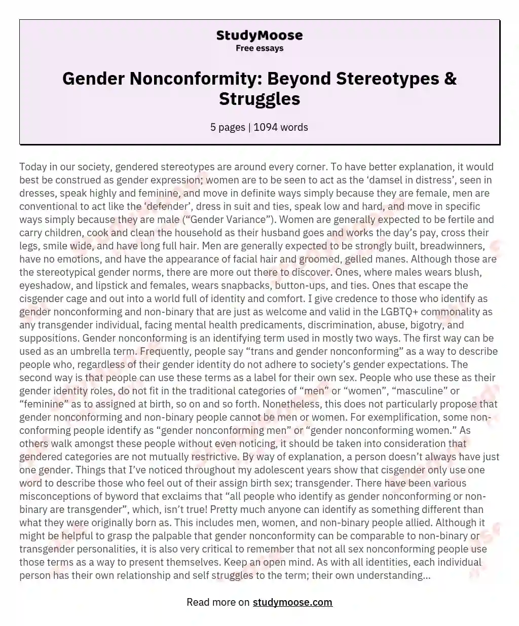 Gender Nonconformity: Beyond Stereotypes & Struggles essay