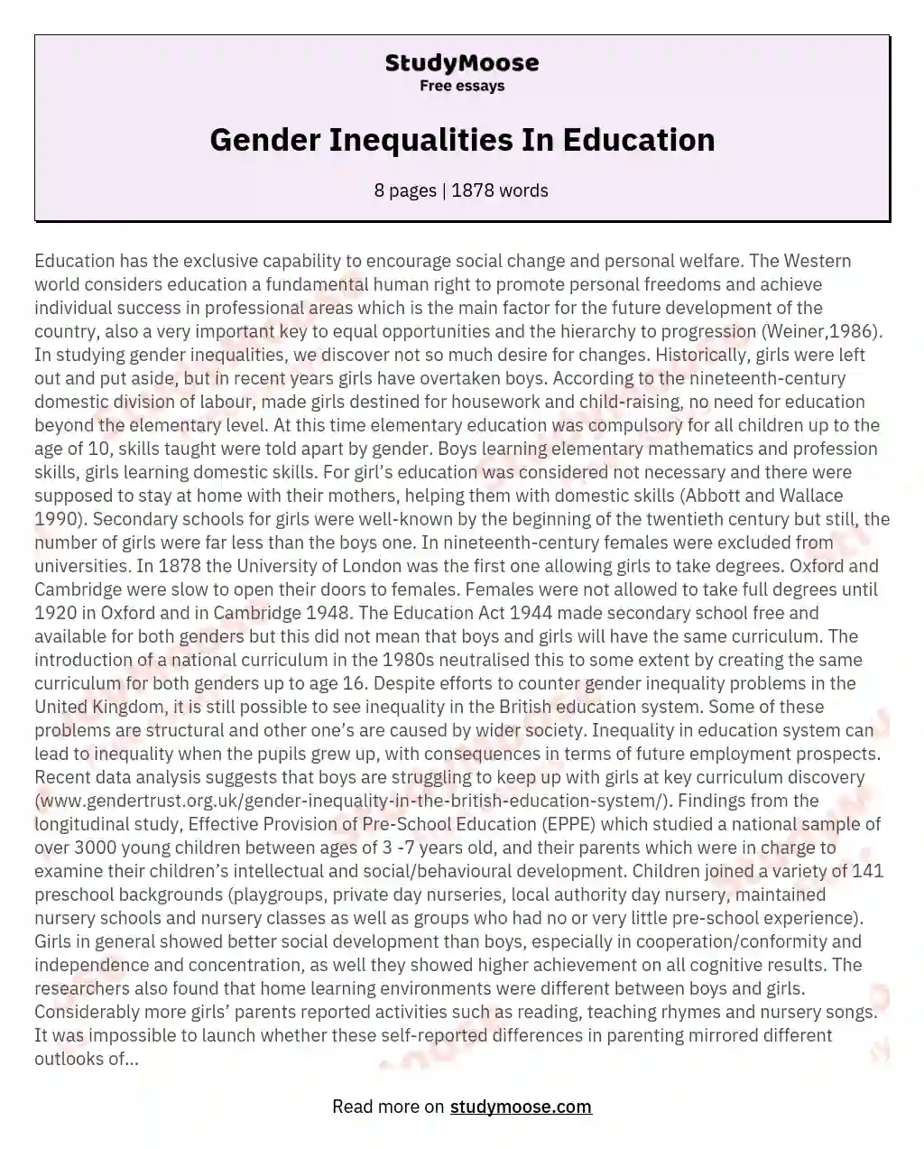 gender inequality argumentative essay