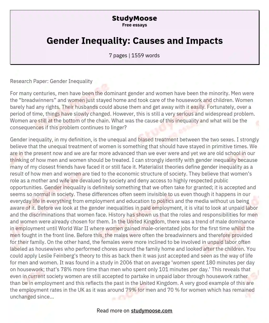 thesis statement gender inequality