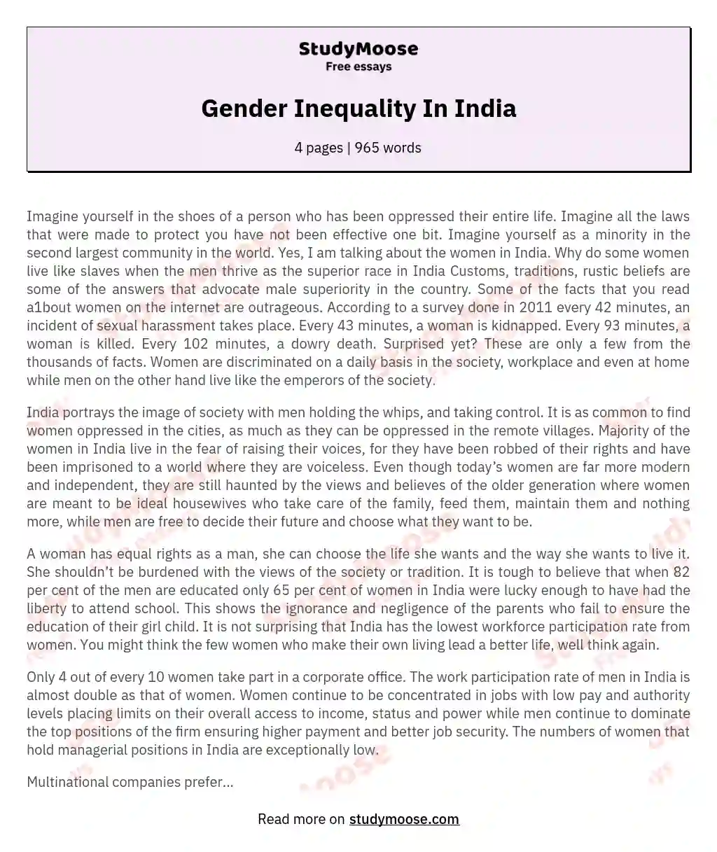 Gender Inequality In India essay