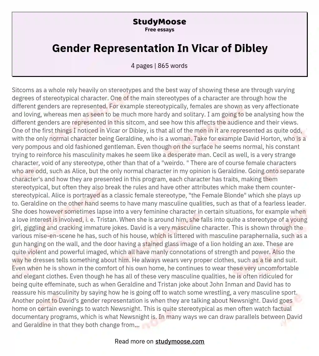Gender Representation In Vicar of Dibley essay
