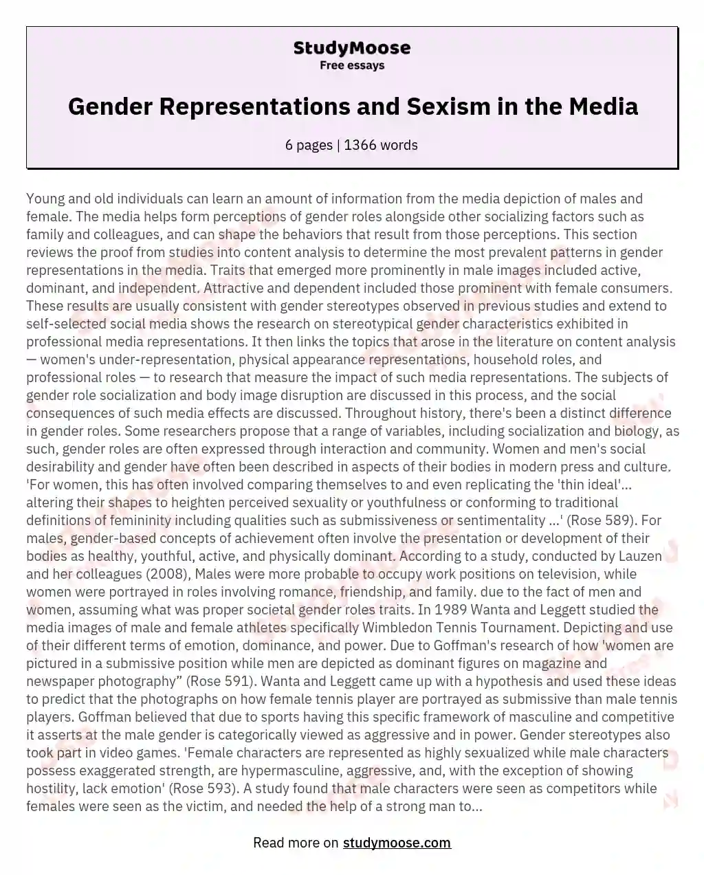 Gender Representations and Sexism in the Media