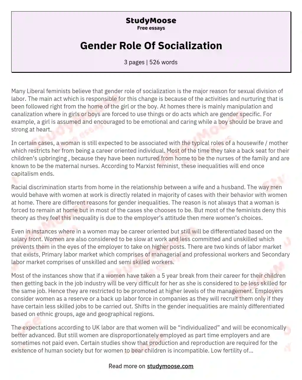 Gender Role Of Socialization