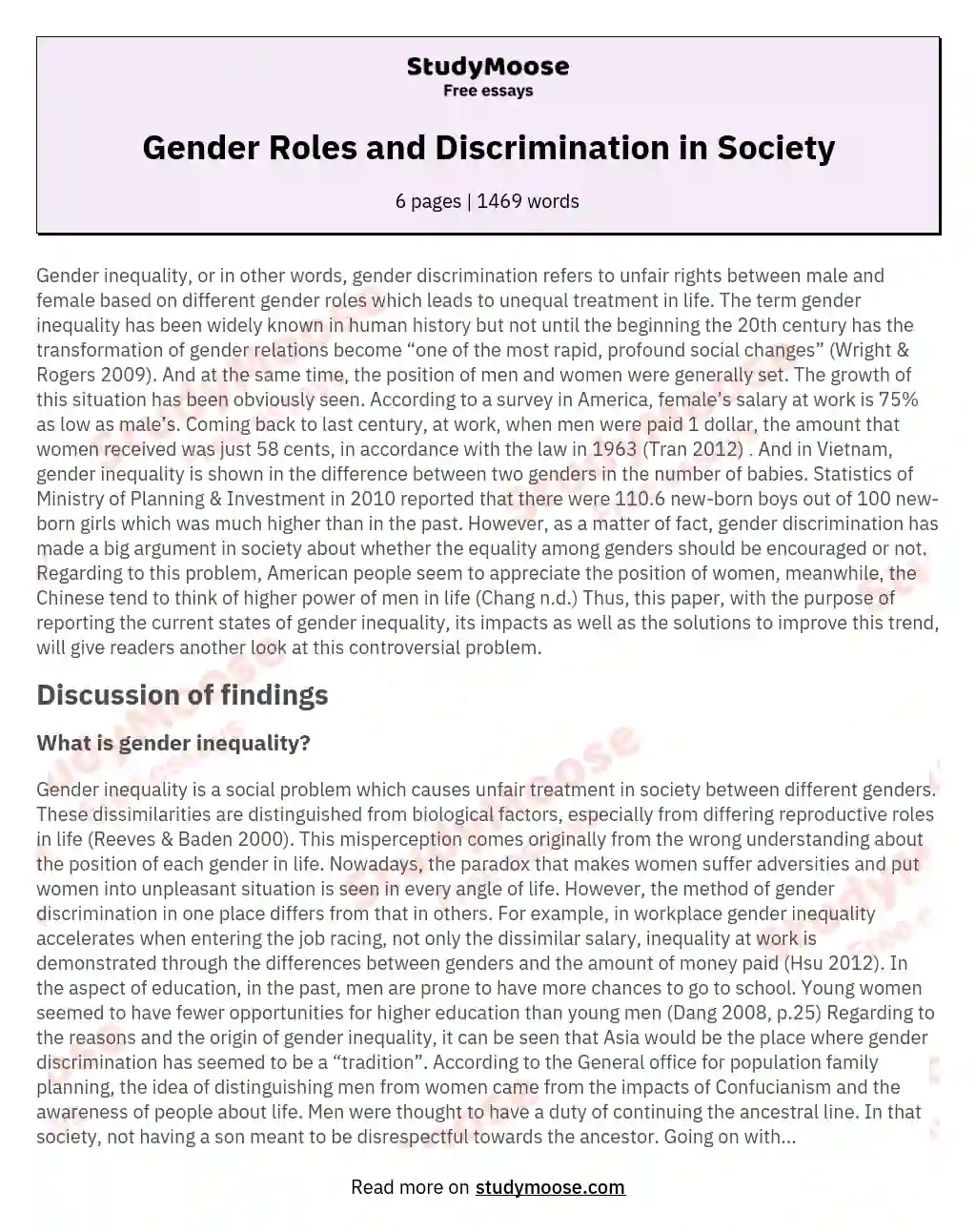 Gender Roles and Discrimination in Society