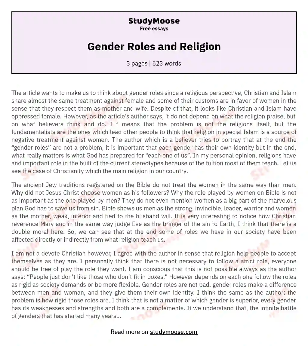 Gender Roles and Religion essay