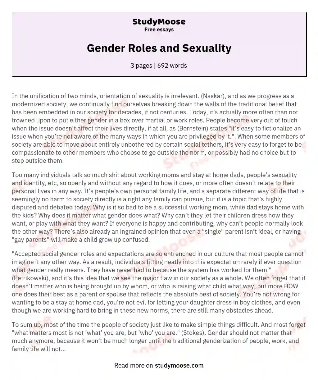 Gender Roles and Sexuality