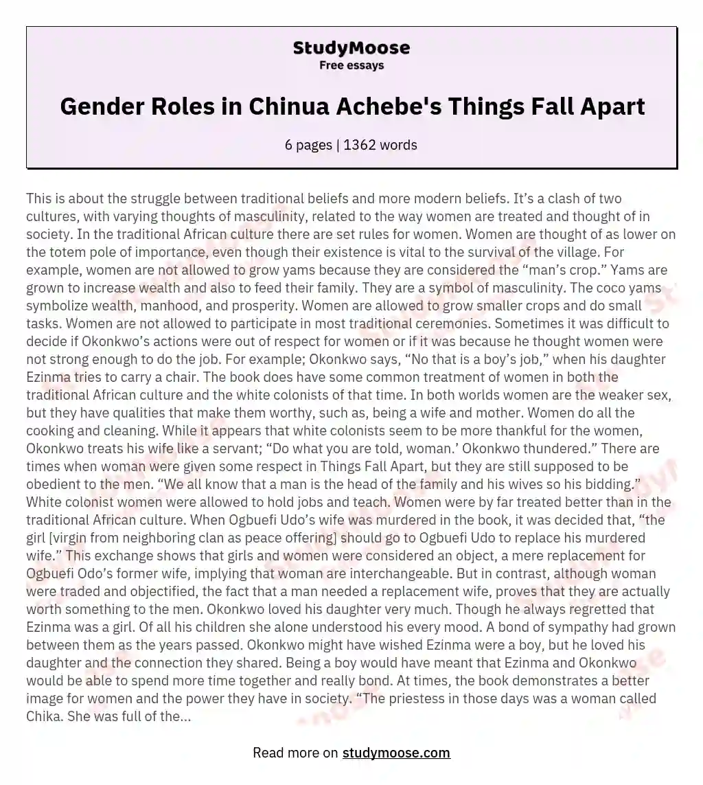 gender roles in things fall apart essay