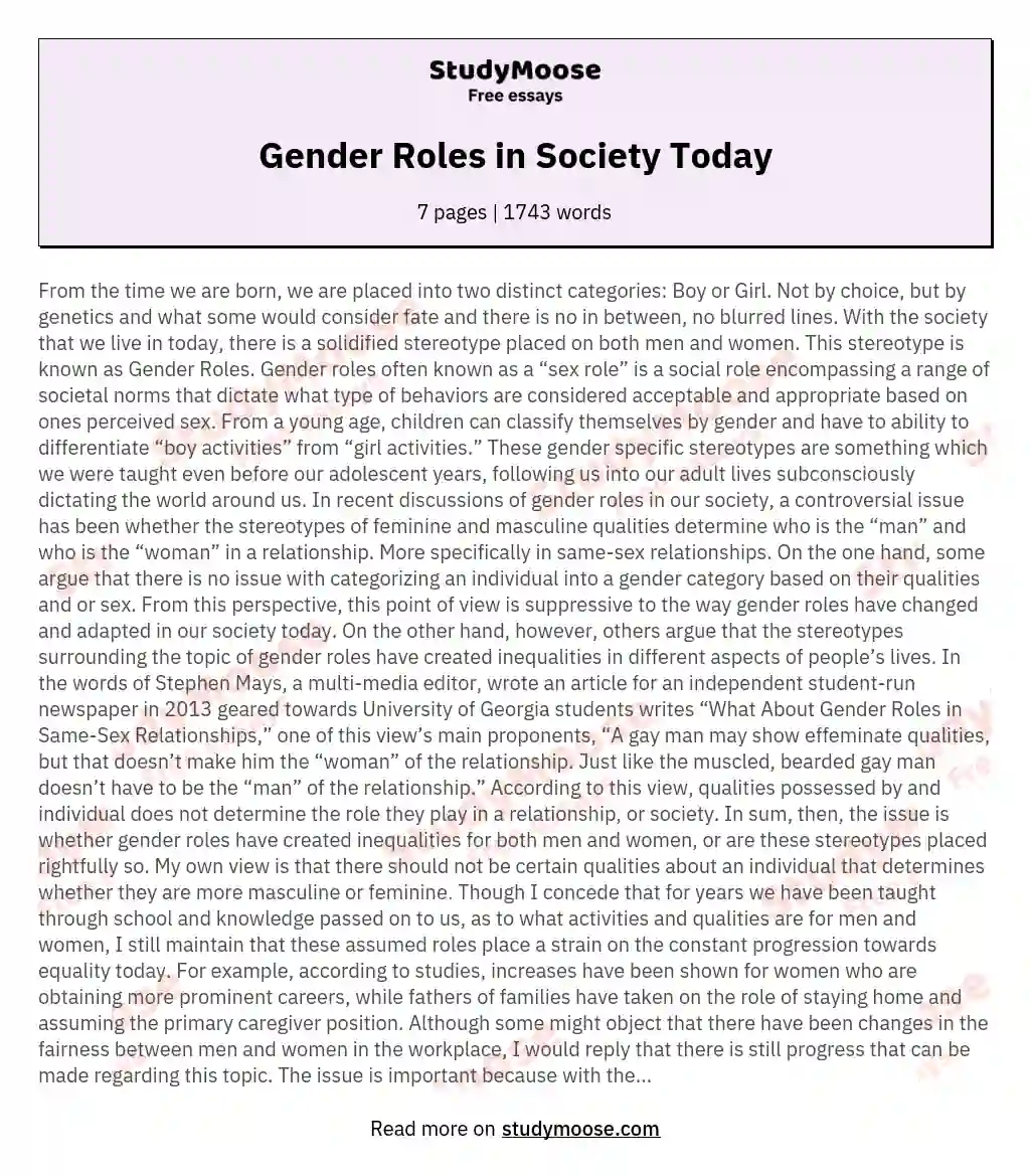 Gender Roles in Society Today