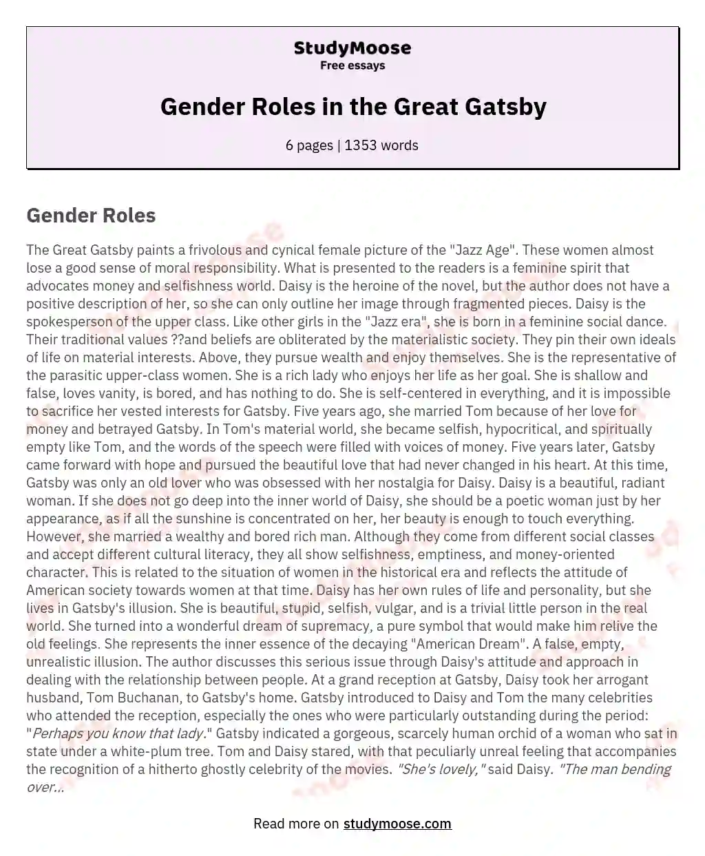 Gender Roles in the Great Gatsby essay