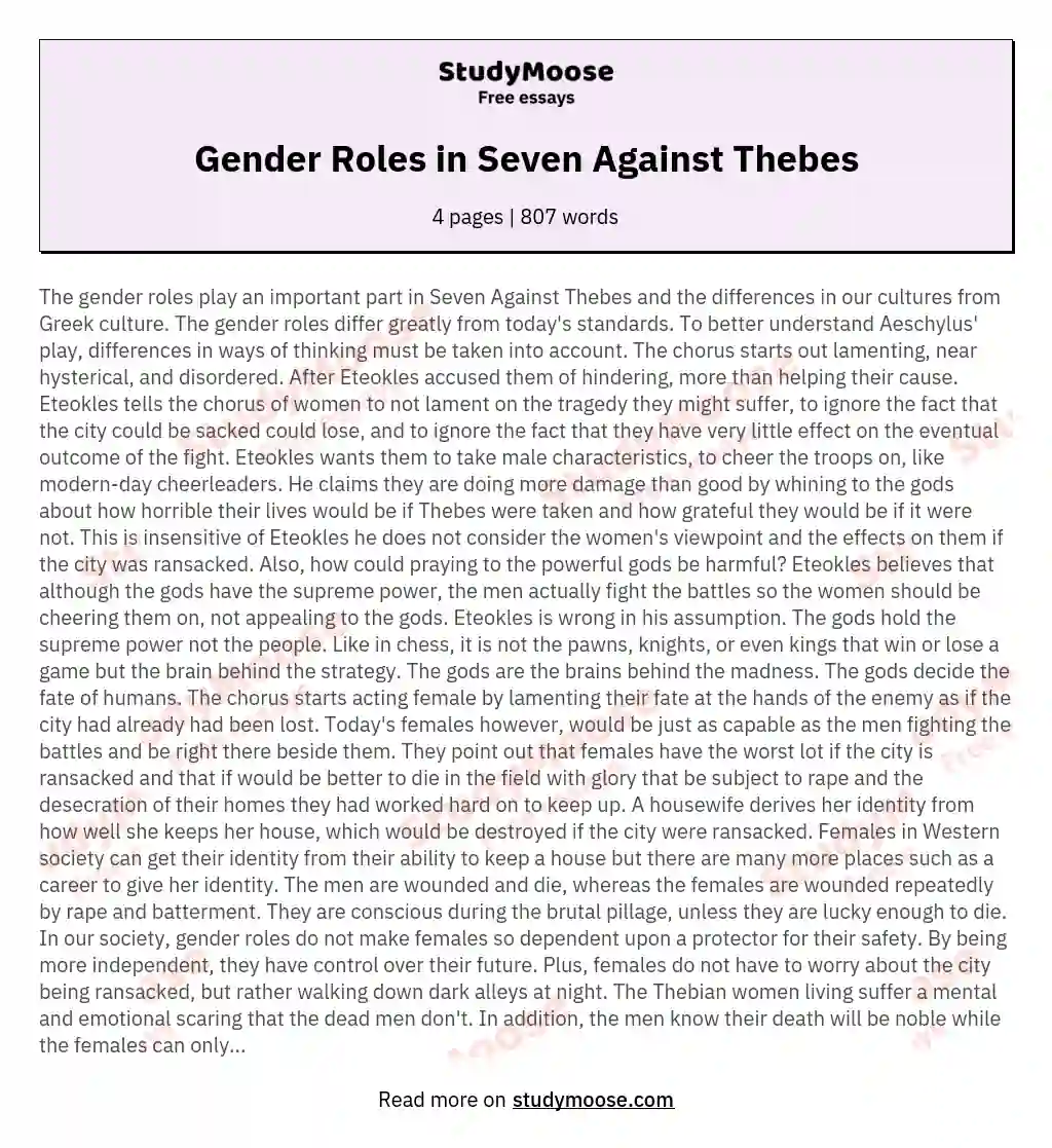 Gender Roles in Seven Against Thebes essay
