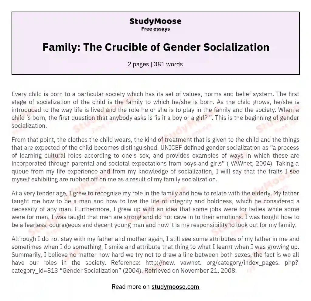 gender socialization reflection essay