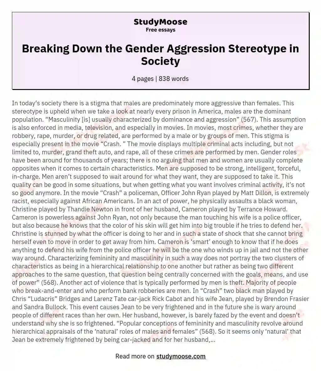 Breaking Down the Gender Aggression Stereotype in Society