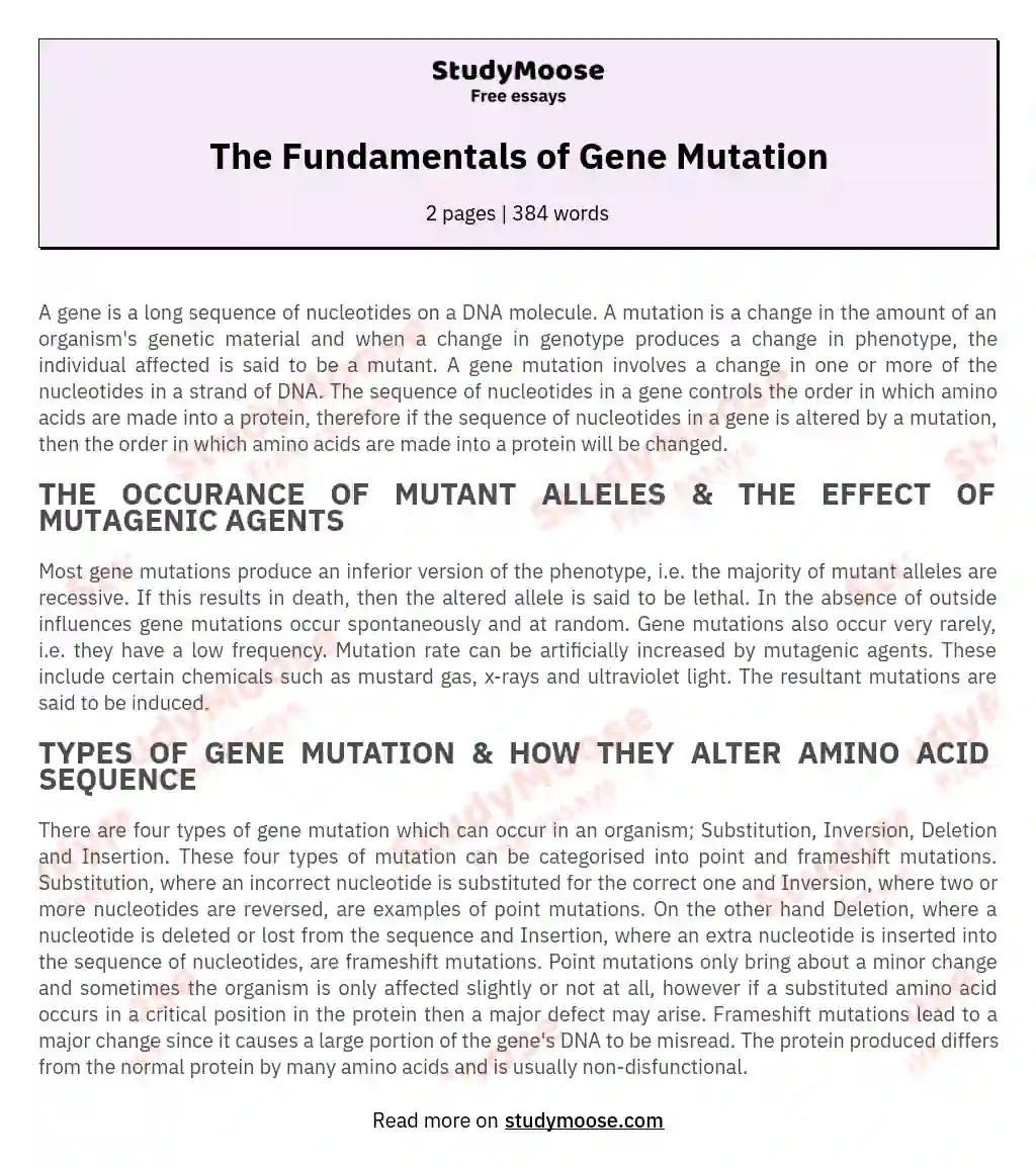The Fundamentals of Gene Mutation essay