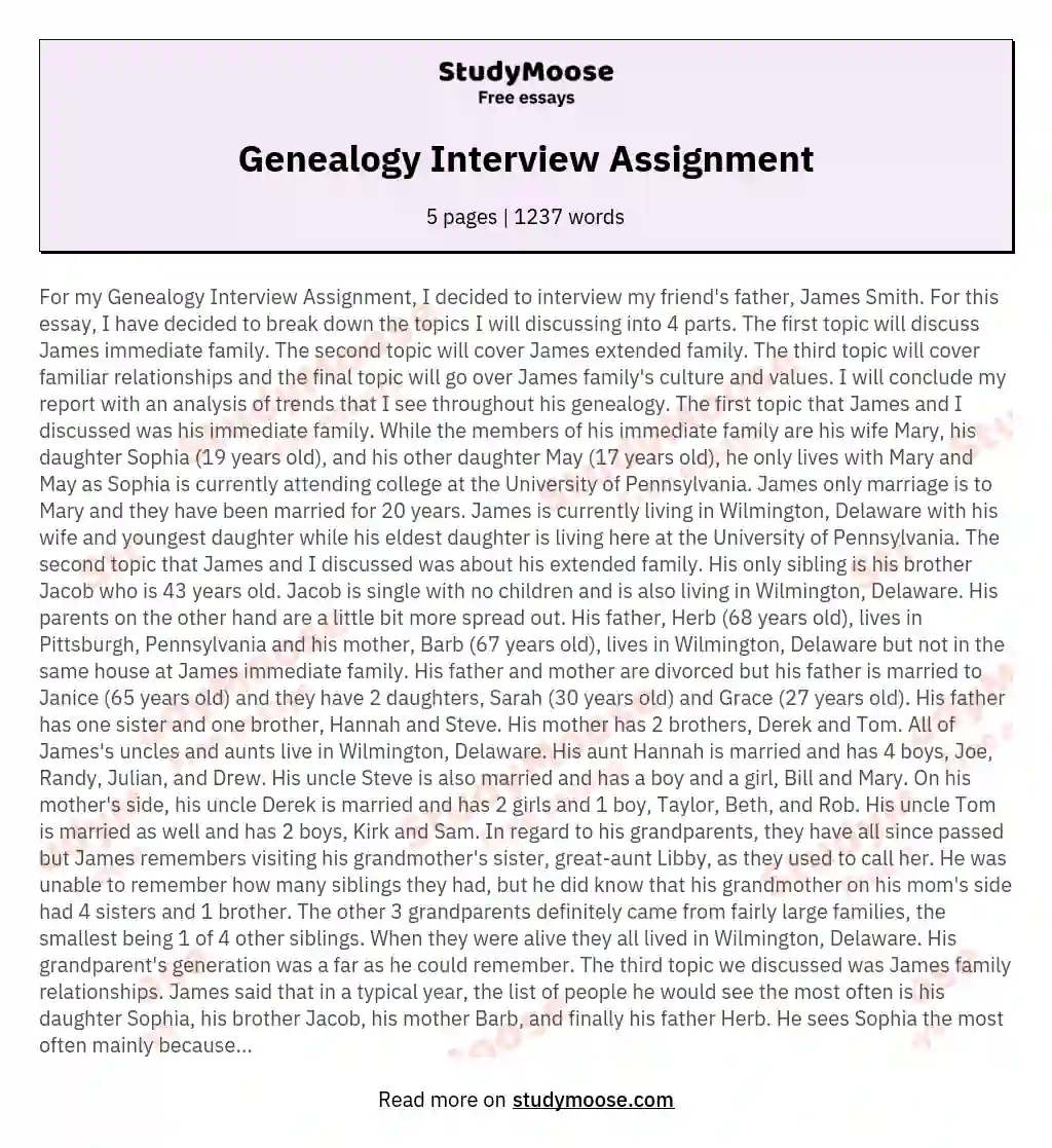 Genealogy Interview Assignment essay