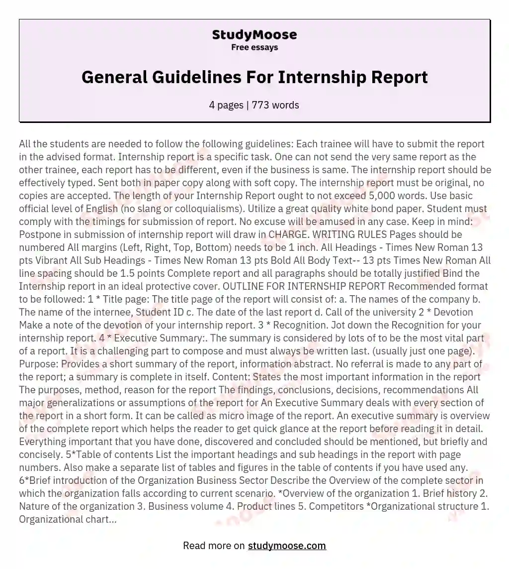 General Guidelines For Internship Report