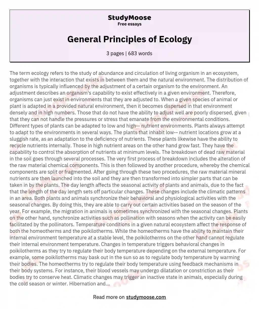 General Principles of Ecology