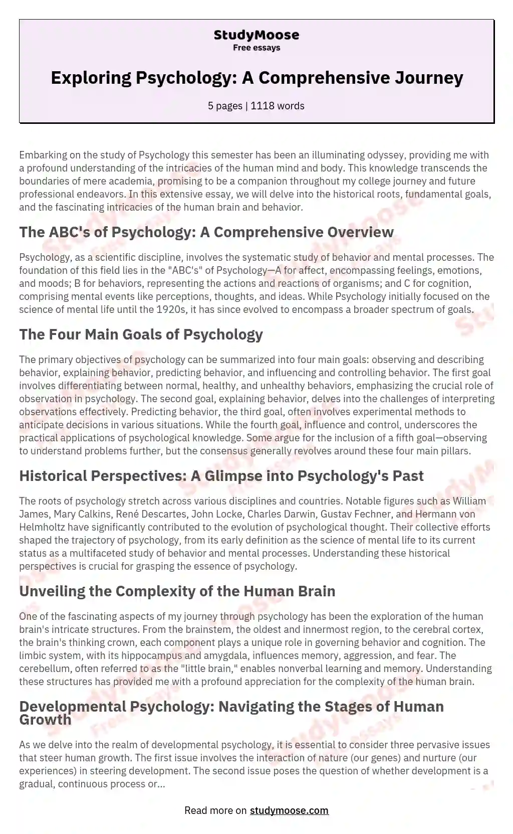 Exploring Psychology: A Comprehensive Journey essay