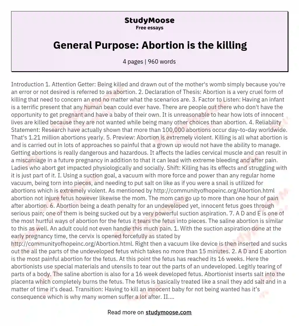General Purpose: Abortion is the killing essay
