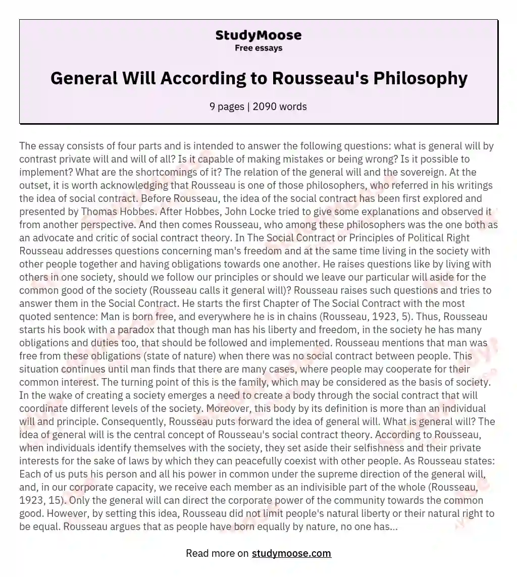 General Will According to Rousseau's Philosophy