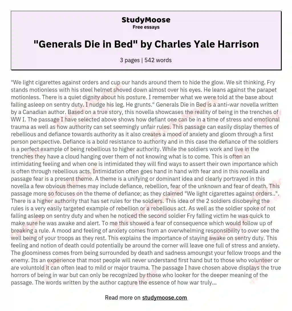 "Generals Die in Bed" by Charles Yale Harrison