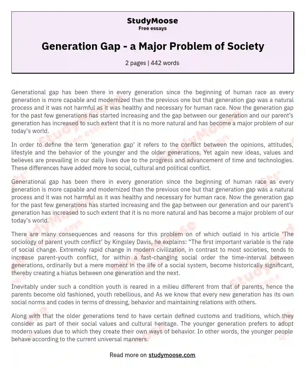 essay on generation gap 300 words