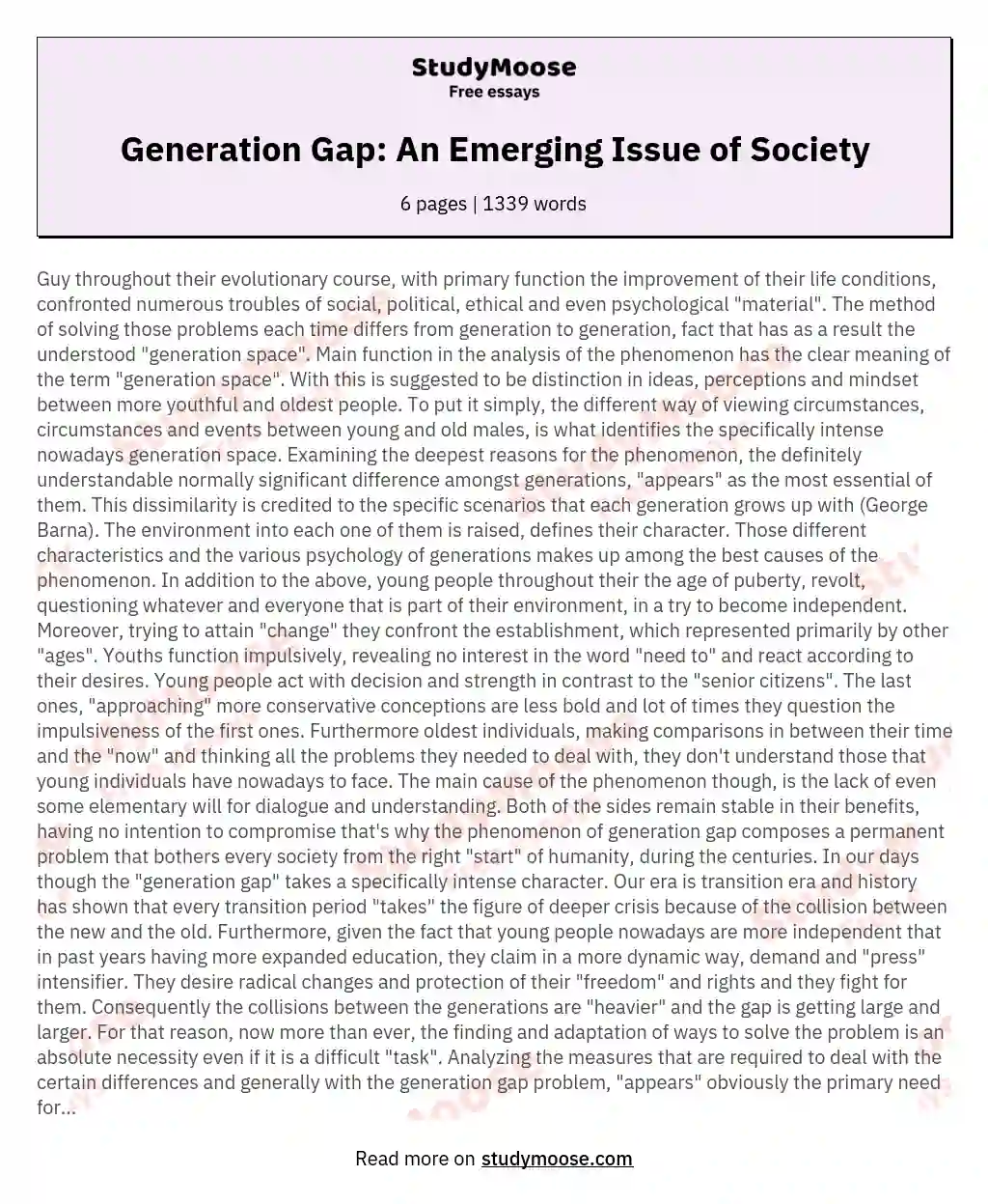Generation Gap: An Emerging Issue of Society