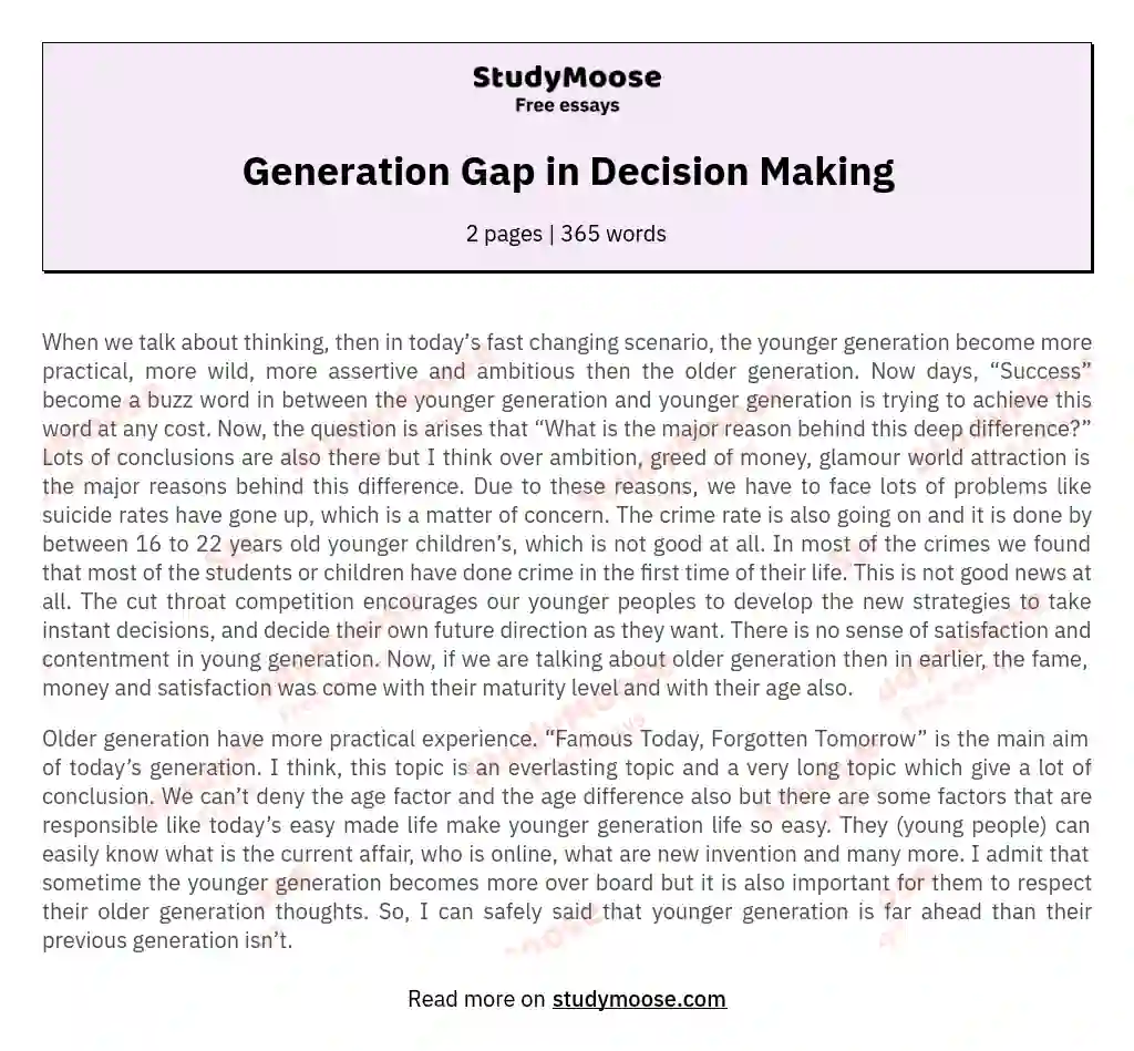 Generation Gap in Decision Making