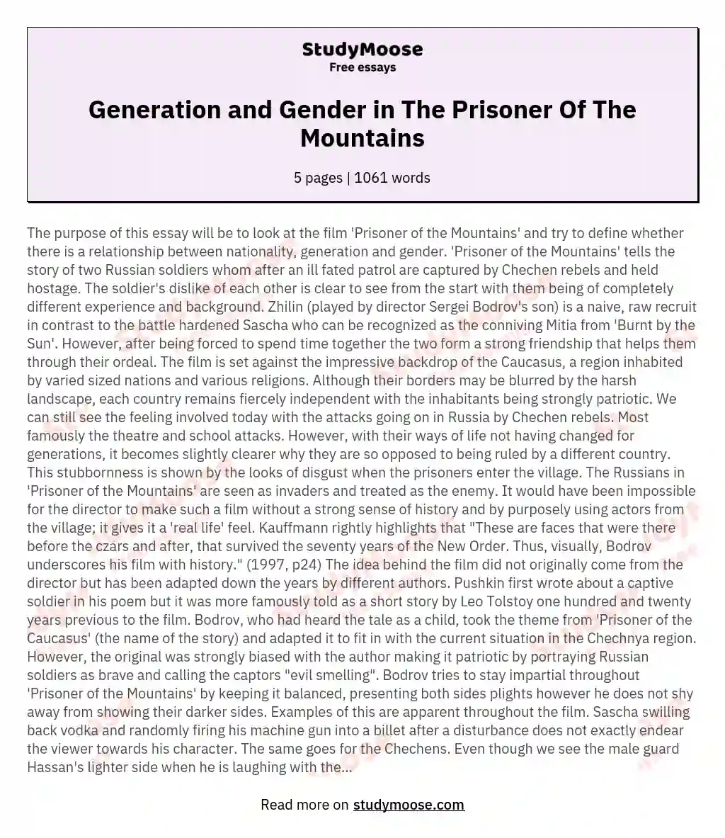 Generation and Gender in The Prisoner Of The Mountains
