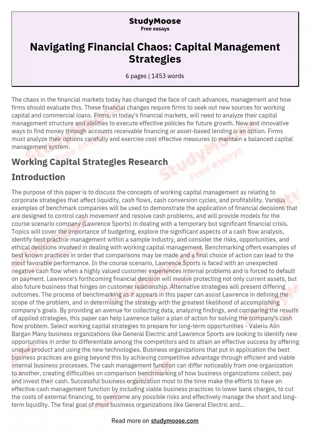 Navigating Financial Chaos: Capital Management Strategies essay