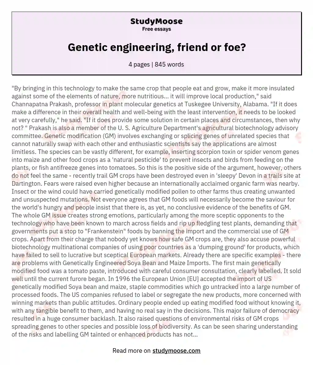 Genetic engineering, friend or foe?