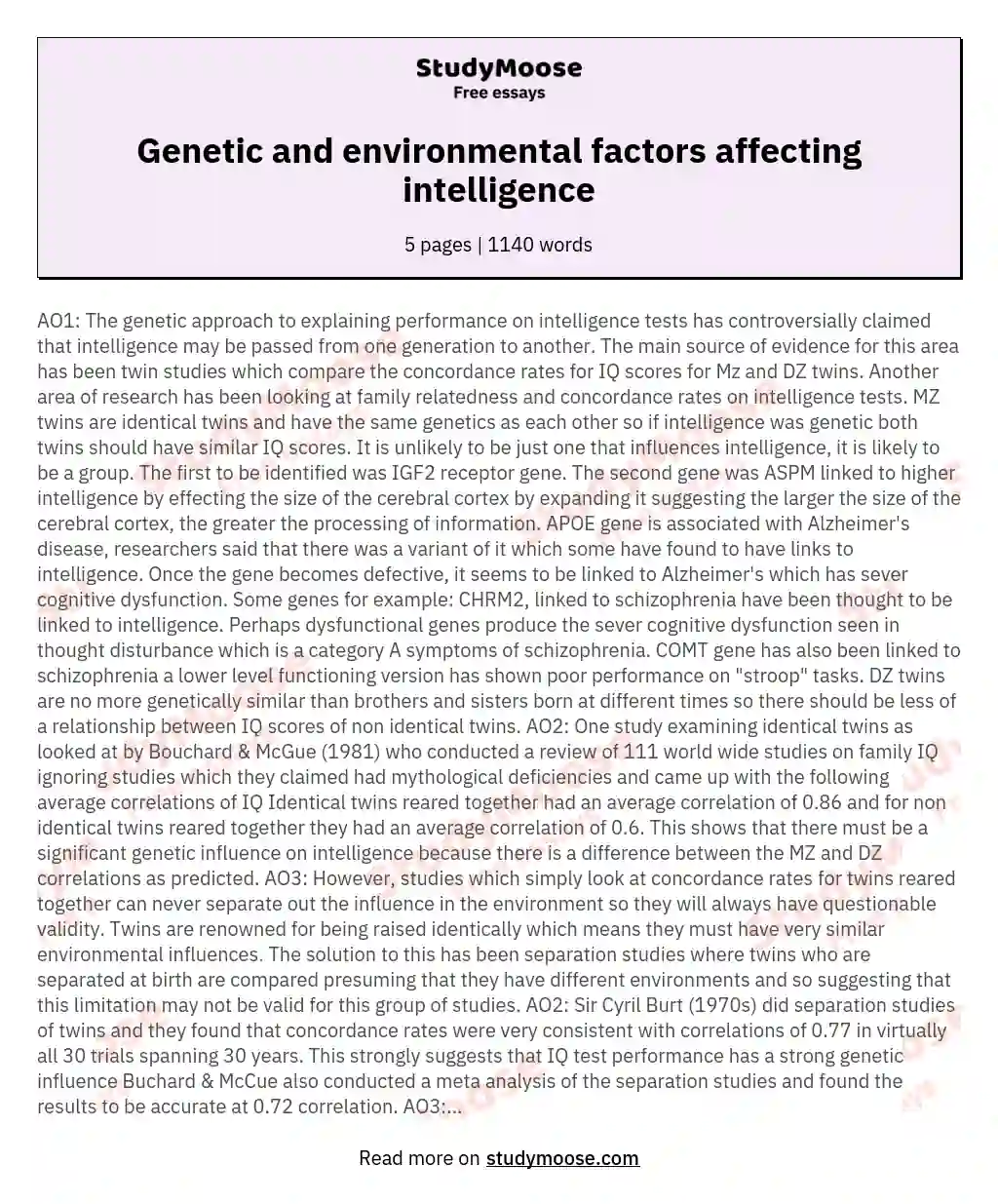 Genetic and environmental factors affecting intelligence essay