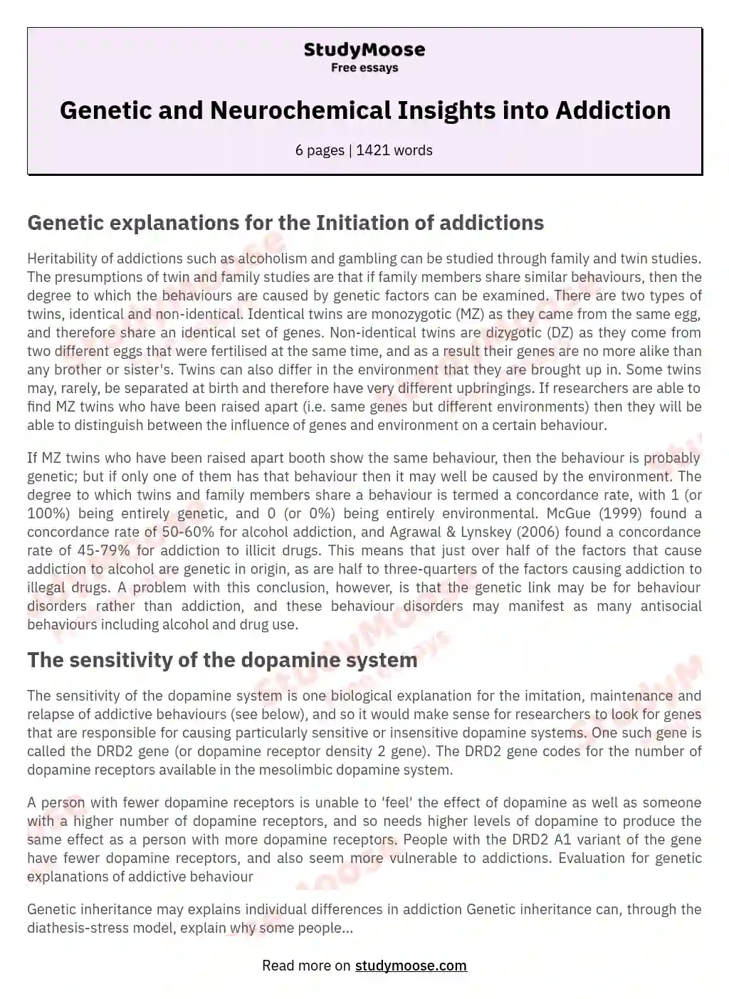 Genetic and Neurochemical Insights into Addiction essay