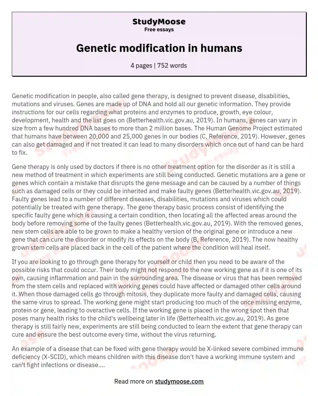 Genetic modification in humans essay