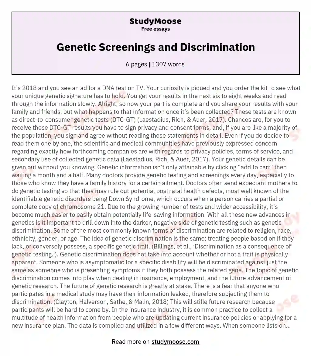 Genetic Screenings and Discrimination essay