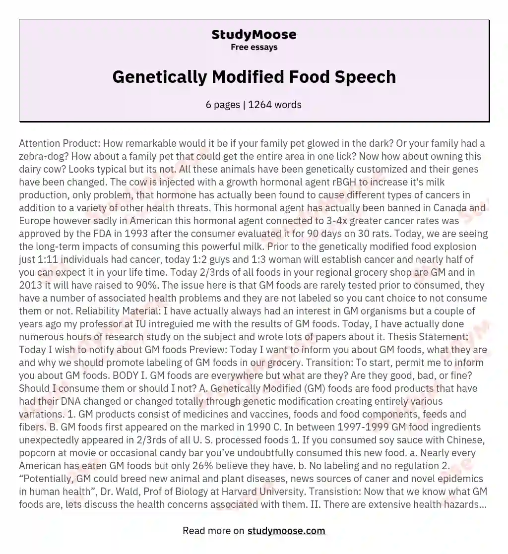 Genetically Modified Food Speech essay