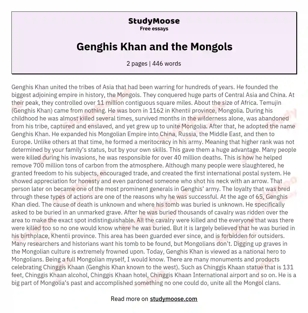 Genghis Khan and the Mongols essay